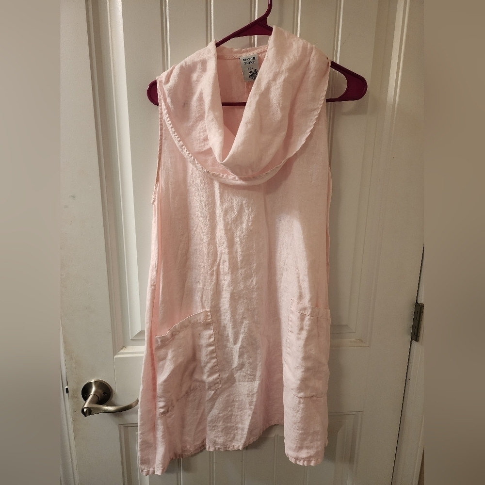 🌸 Match Point USA Linen Sleeveless Dress – Blush Pink – Size large – 90s preppy